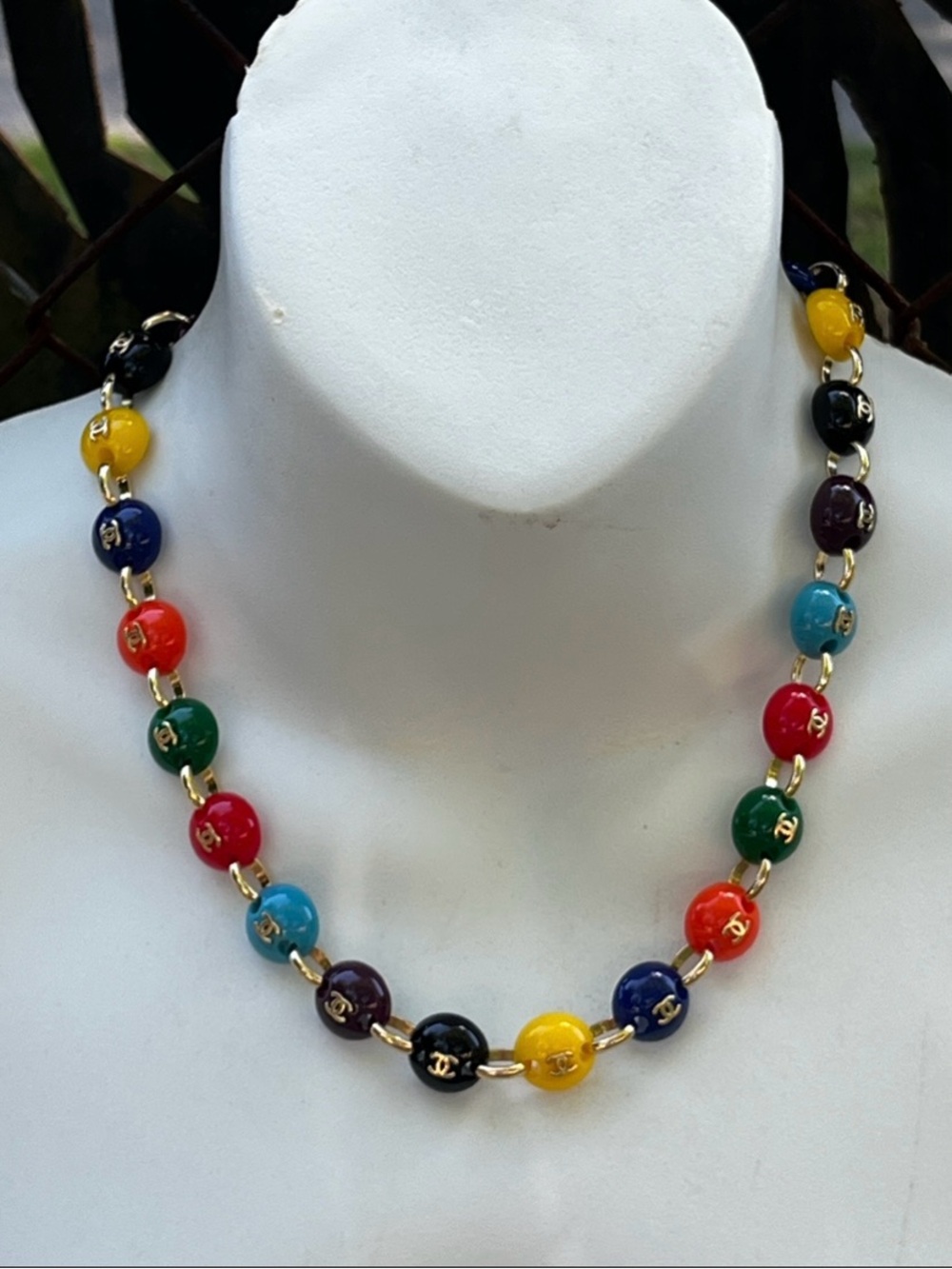 👠Vintage ChaneI Multi- Color M&M. Beaded Logo Necklace STUNNING 🤩